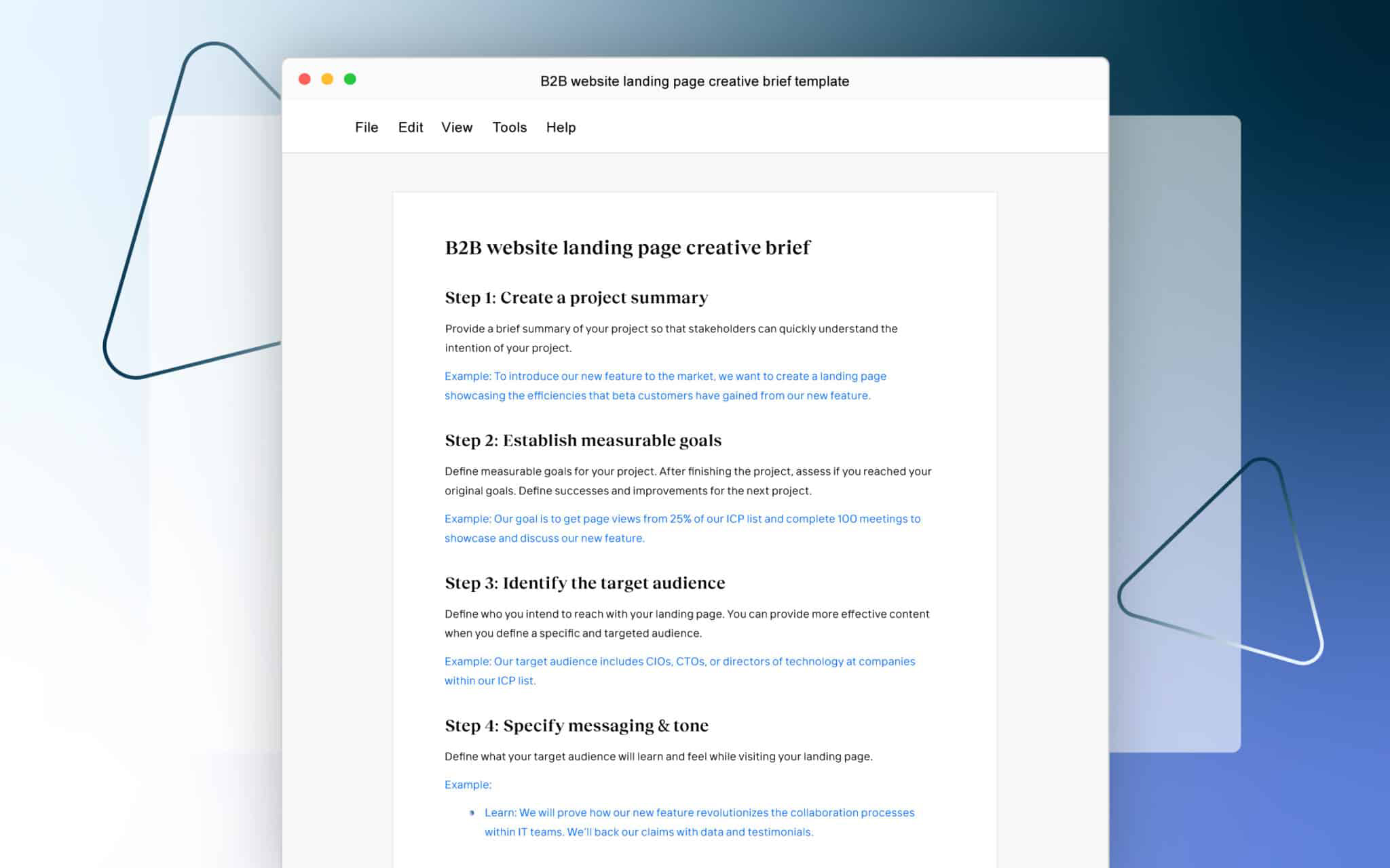 A screenshot of Convey Digital's B2B Website Landing Page Creative Brief Template.